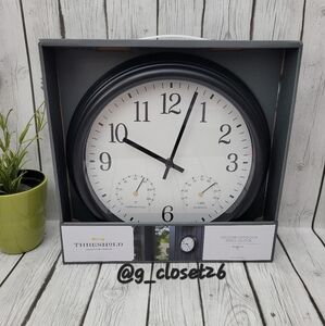 Threshold Indoor/Outdooor Black Wall Clock